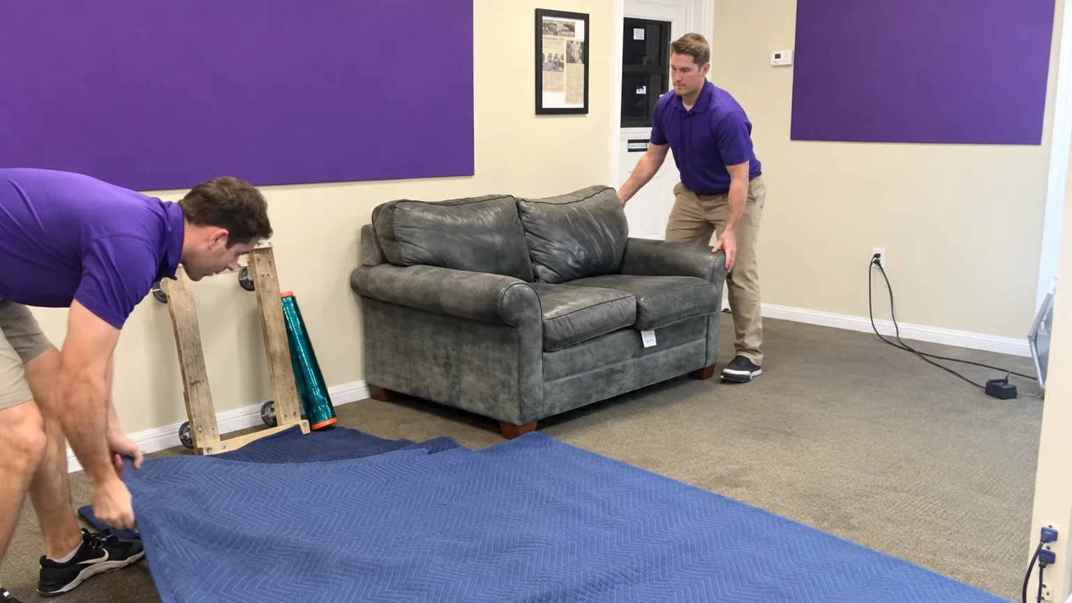 Movers completing a careful unloading sequence